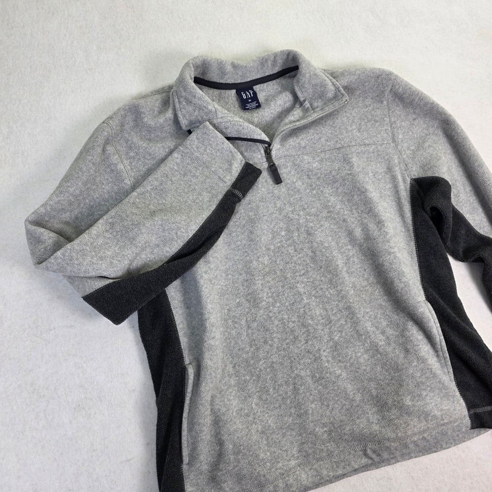 GAP Mens XL Fleece Quarter Zip Pullover Grey Charcoal Colorblock‎ Sweatshirt